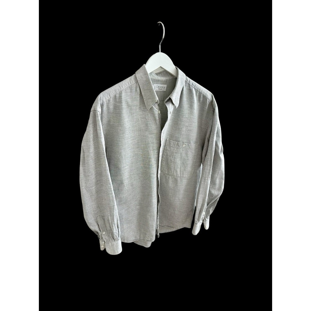 CANALI Made in Italy Vintage Button Down Collar Shirt‎ Sz 39 Sz 15.5 Grey *flaws